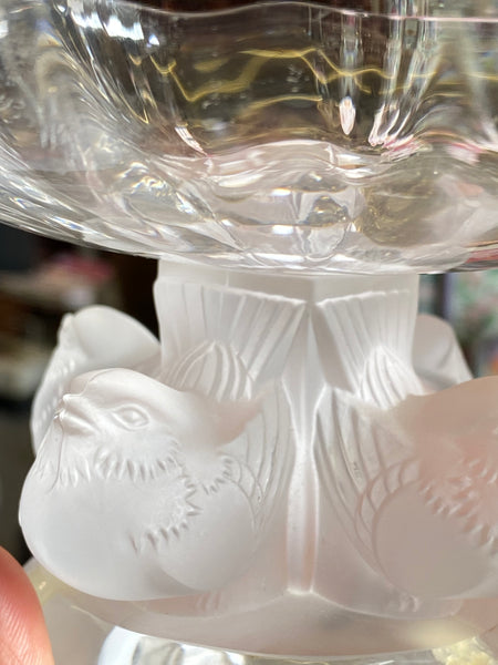 Lovely Lalique Pedestal Sparrow Bowl