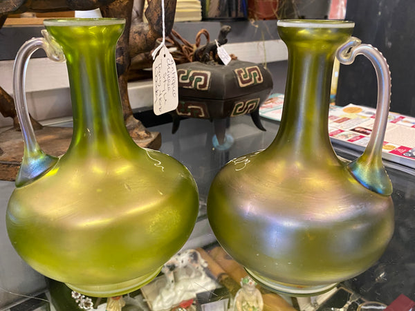 Pair Of Art Nouveau Iridescent Display Vases c.1880