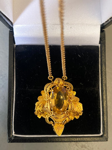 Antique Victorian Gold & Citrine Pendant Necklace