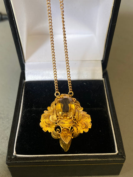 Antique Victorian Gold & Citrine Pendant Necklace