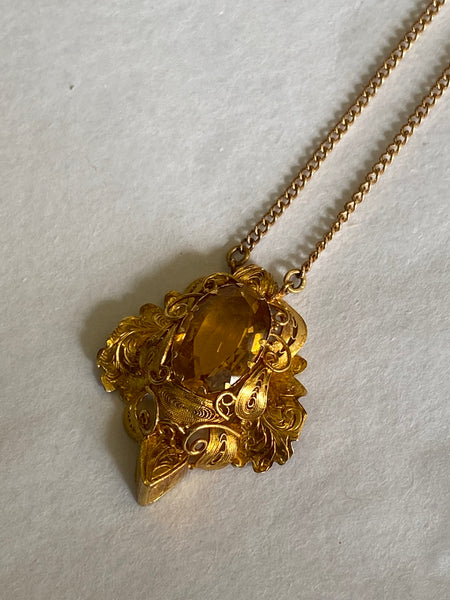 Antique Victorian Gold & Citrine Pendant Necklace