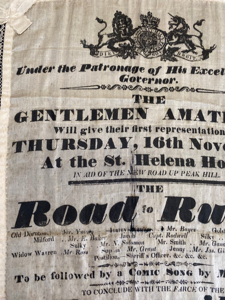 Rare Silk Advertising Theatre Play Poster Dated 1848