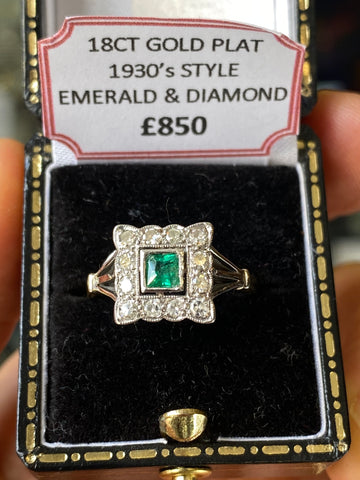 18ct Gold, Platinum, Emerald & Diamond Ring