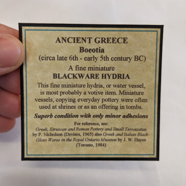 Ancient Greek Boeotia Miniature Blackware Hydria