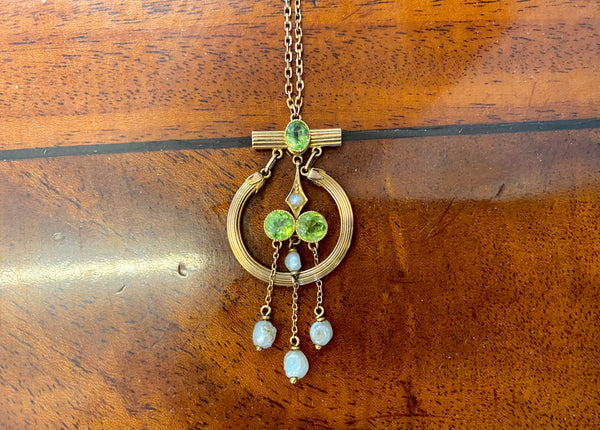 Antique Edwardian 9ct Gold Peridot And Seed Pearl Pendant