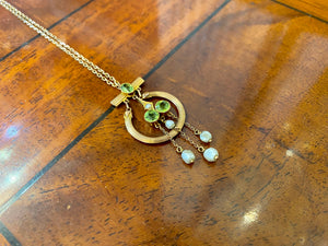 Antique Edwardian 9ct Gold Peridot And Seed Pearl Pendant