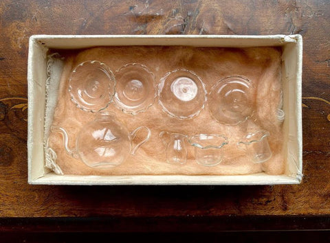 Vintage Miniature Glass Dolls House Tea Set Boxed