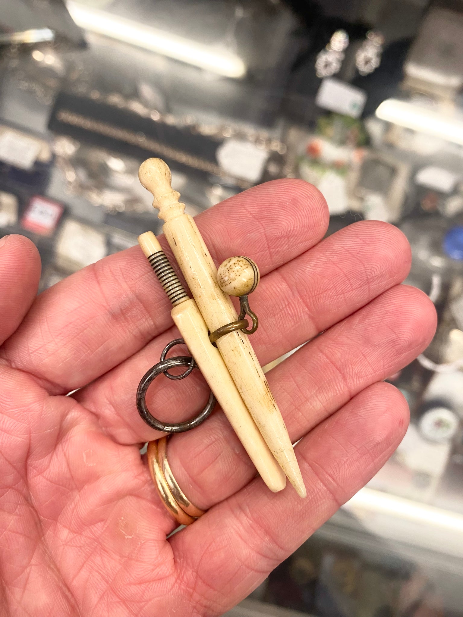 Late Victorian Miniature Bone Cricket Fob / Key Ring