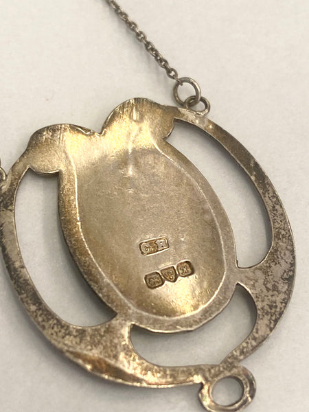 Antique Charles Horner Silver And Enamel Pendant Necklace 1908