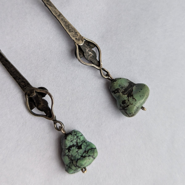 Antique Arts & Crafts Silver Turquoise Drop Earrings