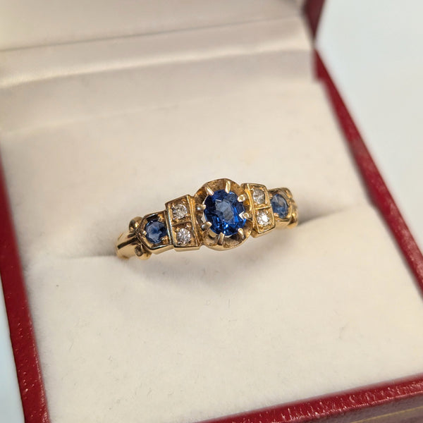 Antique Edwardian 18ct Gold Sapphire & Diamond Ring