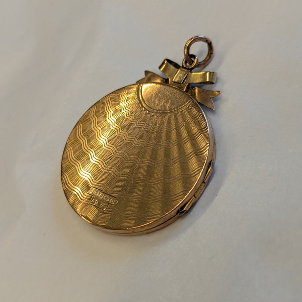 Antique 9ct Gold & Diamond Locket with Bow 1913
