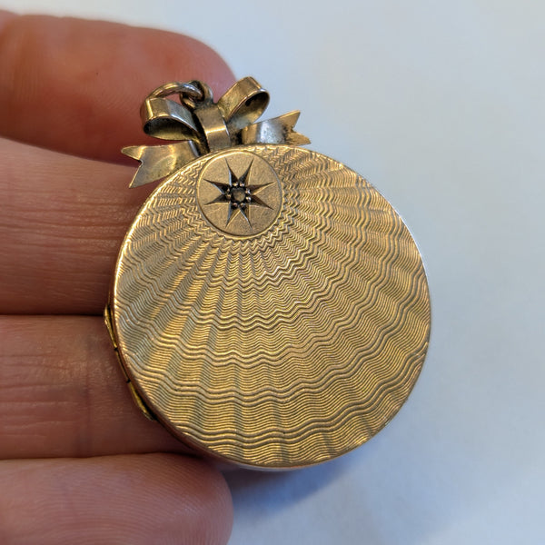 Antique 9ct Gold & Diamond Locket with Bow 1913