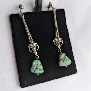Antique Arts & Crafts Silver Turquoise Drop Earrings