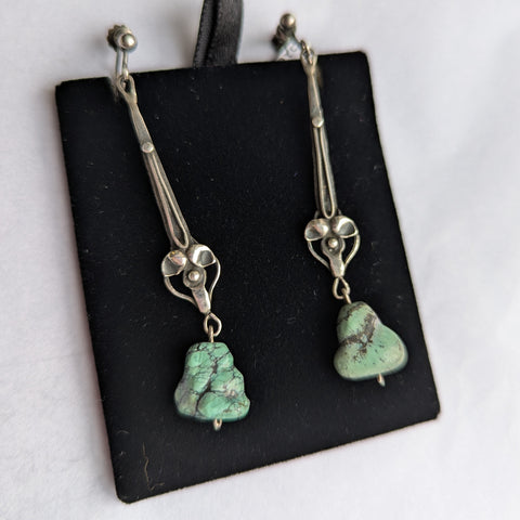Antique Arts & Crafts Silver Turquoise Drop Earrings