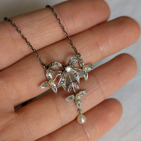 Edwardian Gold & Platinum Diamond & Pearl Pendant