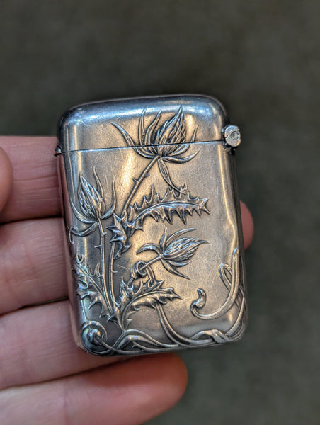 Antique French Art Nouveau Thistle Vesta by Charles Murat
