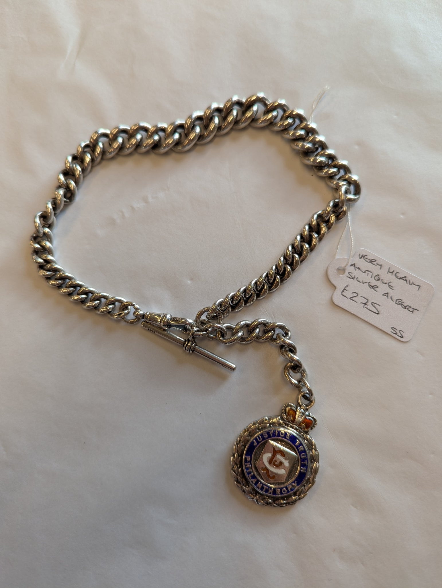 RESERVED Antique Sterling Silver Albert Chain & Fob