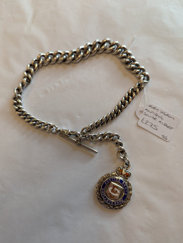 RESERVED Antique Sterling Silver Albert Chain & Fob