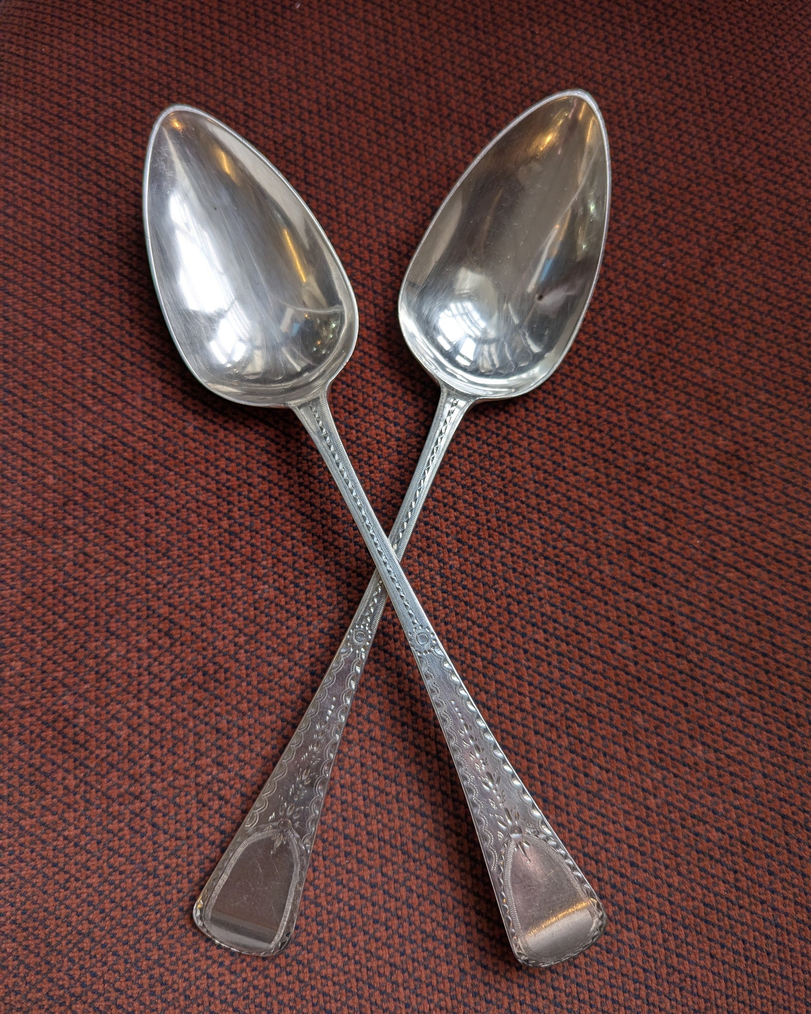 Pair Georgian Sterling Silver Table Spoon London 1801 John Lamb