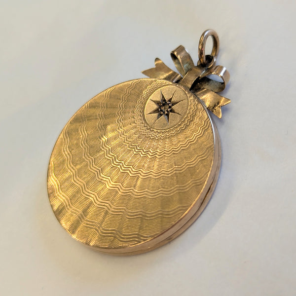 Antique 9ct Gold & Diamond Locket with Bow 1913