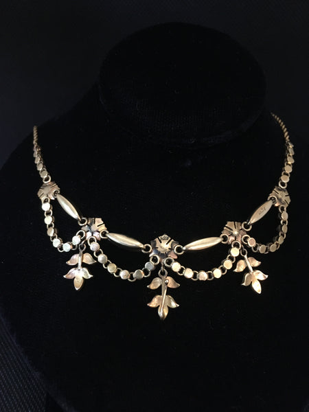 Victorian 15ct Gold And Pearl Necklace c.1880-90