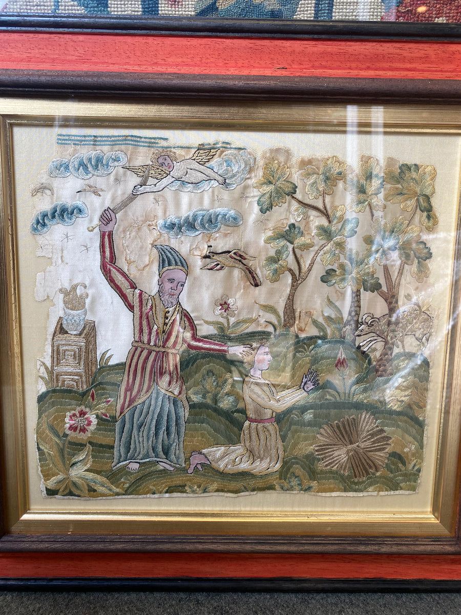A Lovely Antique 17th Century Framed Silk Work Red House Antique Centre