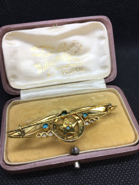 Antique Victorian 18ct Gold, Pearl And Turquoise Brooch