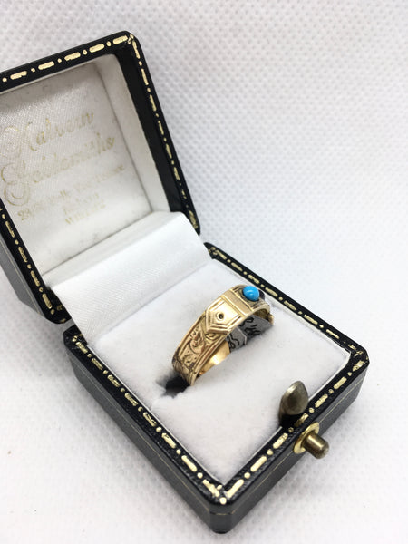 Antique Victorian 18ct Gold Ruby And Turquoise Buckle Ring