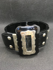 Victorian Silver and Jet Buckle Bracelet