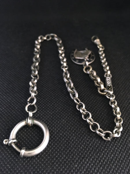 Early 20th Century French Silver (Tested) & Niello Albert Chain With Fob