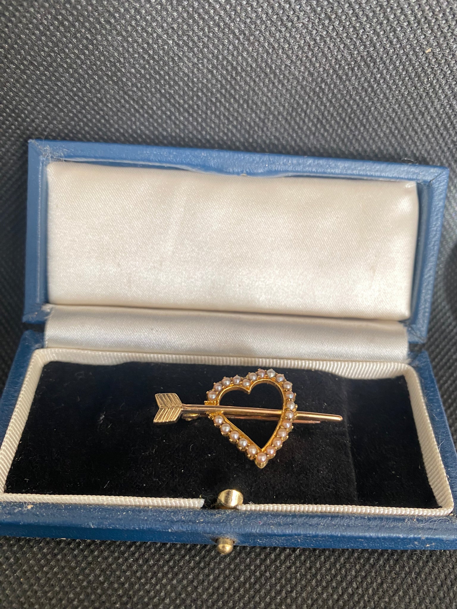 Antique 9ct Gold And Seed Pearl Love Token Brooch