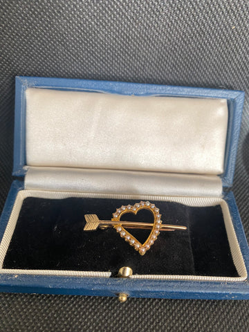Antique 9ct Gold And Seed Pearl Love Token Brooch