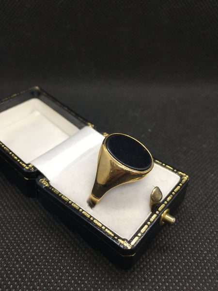Heavy Vintage 9ct Gold Black Onyx Signet Ring