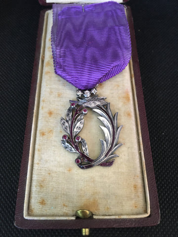 Antique Boxed Silver, Diamond & Ruby Set Medal c.1880