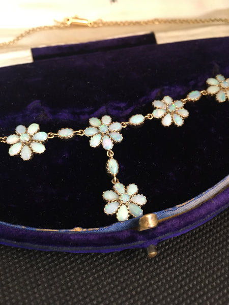 Antique 9ct gold Opal Drop Necklace c.1920