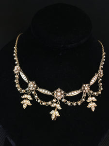 Victorian 15ct Gold And Pearl Necklace c.1880-90