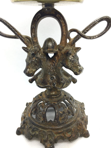 Antique Victorian Cast Iron And Brass Horse Candlestick