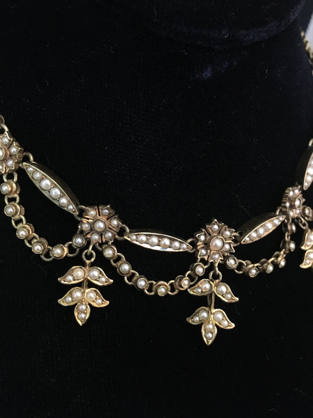 RESERVED Victorian 15ct Gold And Pearl Necklace c.1880-90