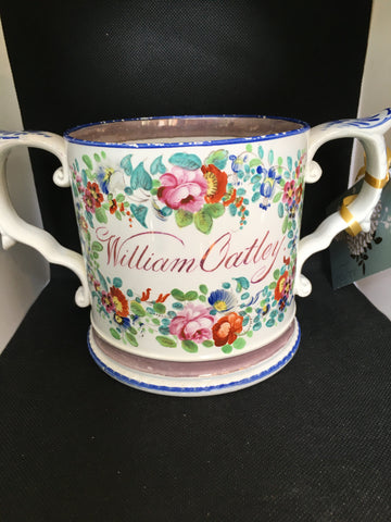 Antique Bristol Pottery Loving Cup Named William Oatley c.1845